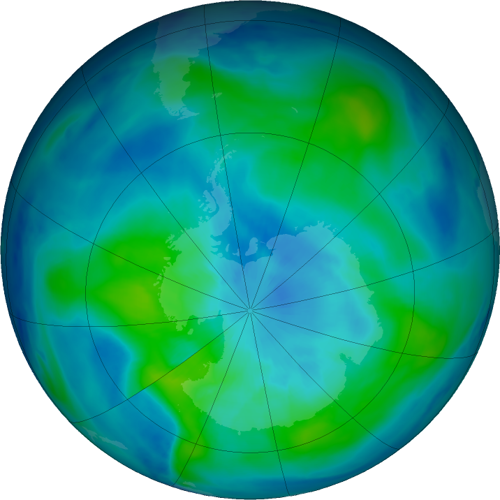 Antarctic ozone map for 20 March 2024